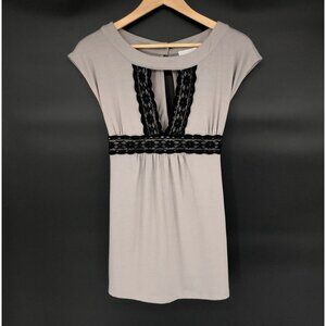 Charlotte Russe Lace Trim Babydoll Top S Gray Black Y2k Going Out Top Coquette